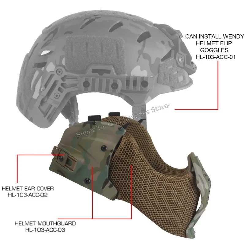 Protector bucal para casco táctico, equipo Airsoft, máscara de malla mandíbula, protección de media cara para caza al aire libre, accesorios para casco Wendy 3,0 - imagen 3