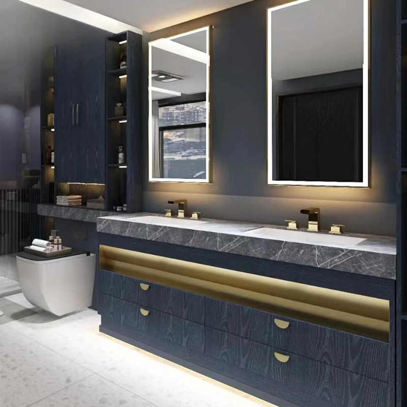 Mueble de baño con tablero de roca personalizado, moderno y minimalista, de madera maciza, combinación de baño, inodoro, lavabo, lavabo, - imagen 2