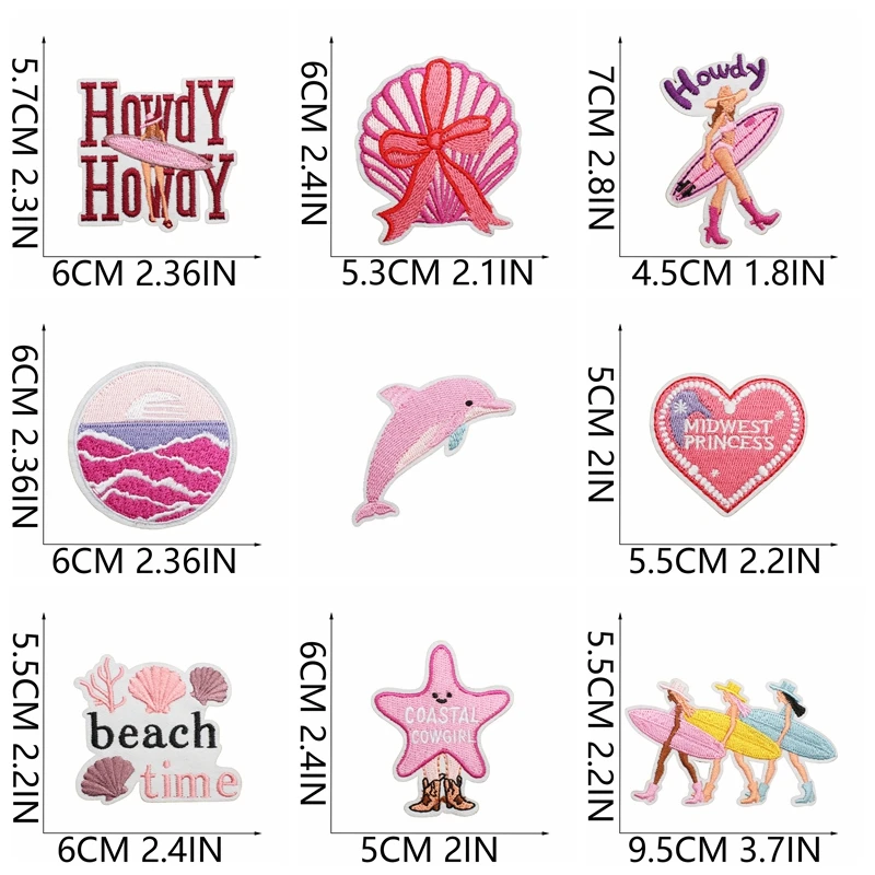 Parches bordados con tema rosa de dibujos animados para niñas, insignias bordadas con forma de cangrejo, tortuga y delfines, parches para planchar para sombreros, chaquetas, bricolaje - imagen 5
