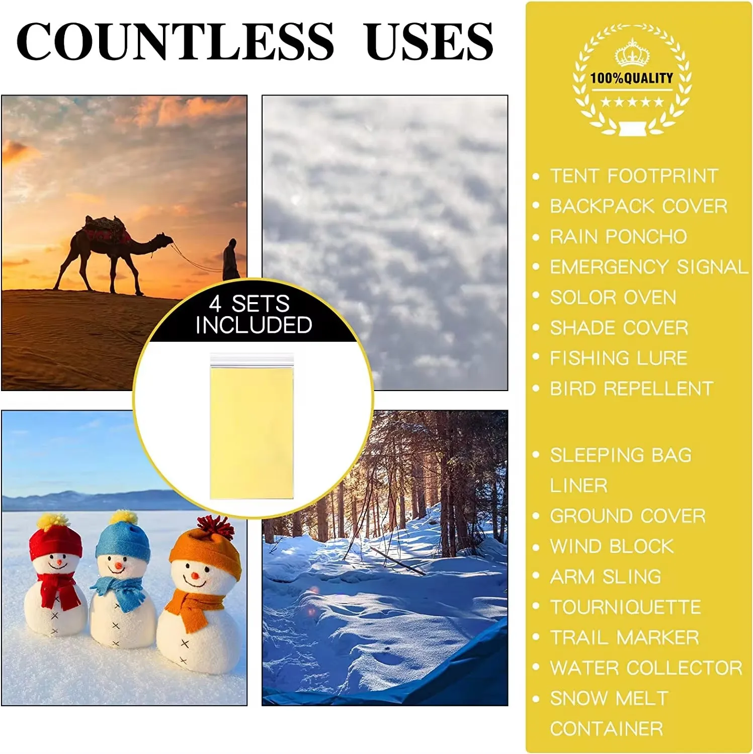 Manta de supervivencia dorada y plateada de emergencia para exteriores, cortina de rescate de primeros auxilios impermeable, manta térmica para acampar, 130x210cm - imagen 3