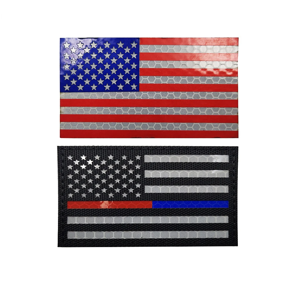 Parche de bandera reflectante infrarroja IR, insignia táctica militar de Línea Azul, sujetador de motorista, EE. UU., EE. UU. - imagen 3