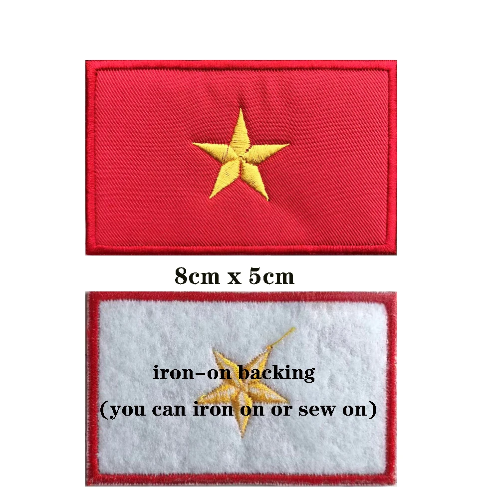 Parches bordados de la bandera vietnamita de Vietnam, banda para el brazo, gancho y lazo, insignia bordada para planchar, raya militar, 1 unidad - imagen 2