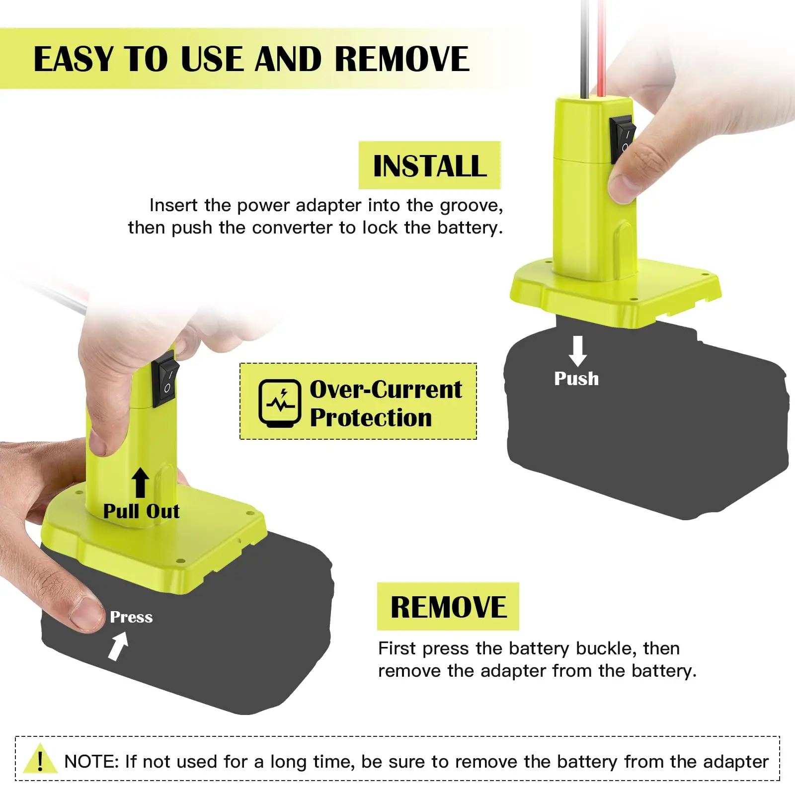 Adaptador de batería para Ryobi ONE + 18V Nimh/Nicd/batería de iones de litio DIY adaptador de ruedas eléctricas conector de herramienta para RYOBI con cables de 12AWG - imagen 3