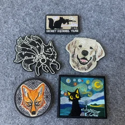 Parches bordados de animales, zorro, gatos, perros, ardillas, insignia de moral, parche táctico con gancho y bucle para mochila, apliques de ropa