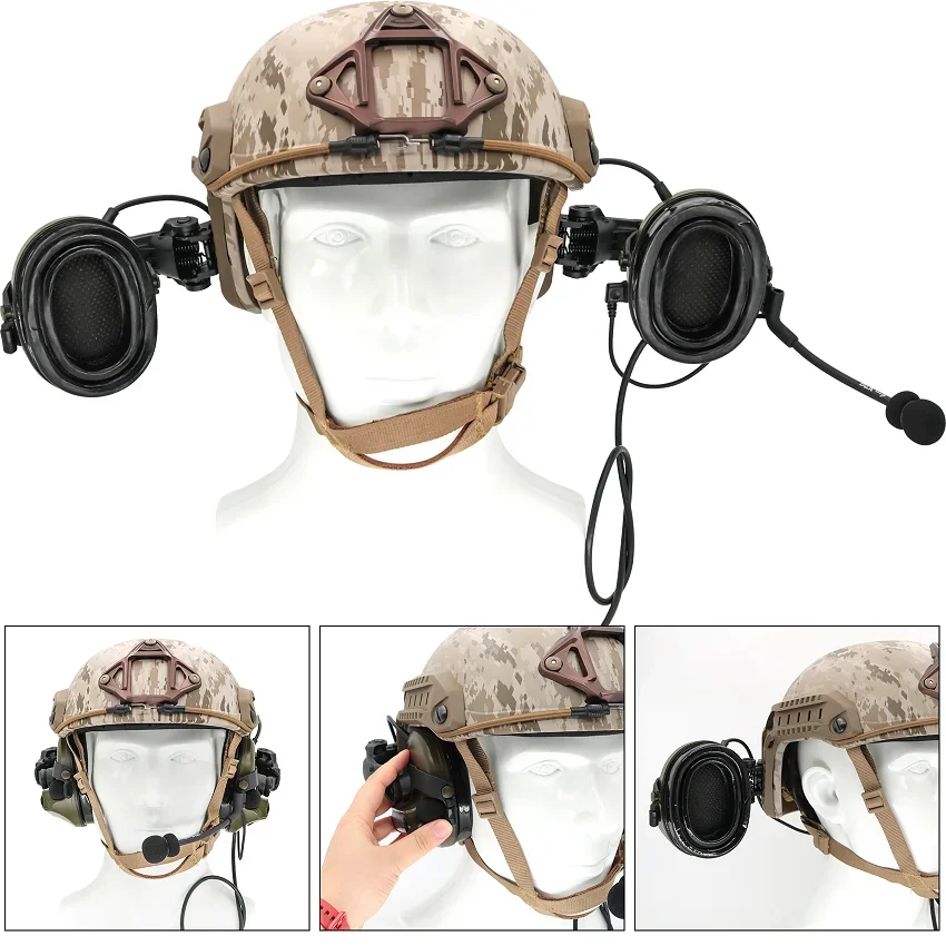 TAC-SKY-Casco táctico COMTAC III ARC Rail, protección auditiva, auriculares Airsoft con adaptador PTT U94 de 6 pines para AN/PRC 148 152 - imagen 3
