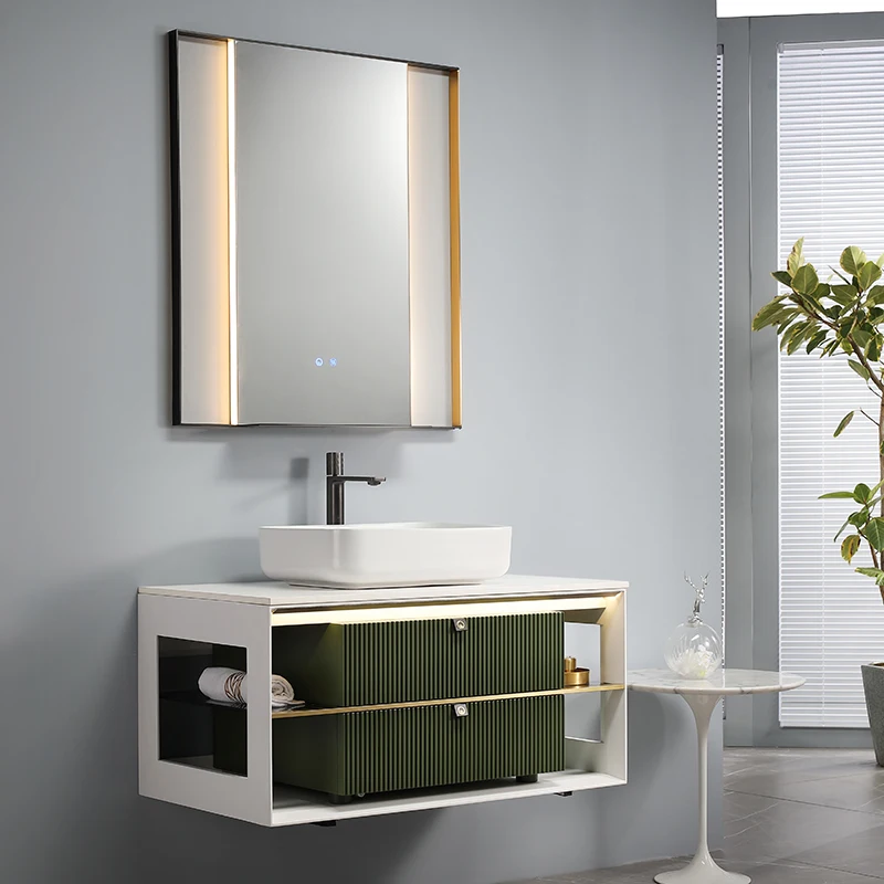 Combinación de armario de baño de tablero de roca, lavabo de baño de lujo ligero moderno, lavabo personalizado, lavabo, maquillaje inteligente - imagen 5
