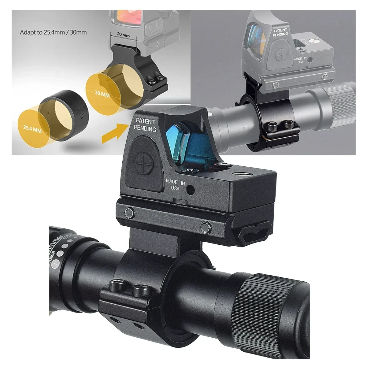 Base óptica de montaje de mira de punto rojo RM táctico, anillos de 25,4mm y 30mm, piezas de montaje de alcance, soporte para linterna para pistola de caza