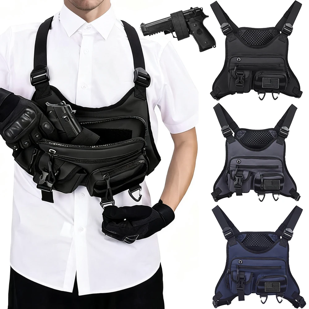 Bolsa de pecho táctica con funda para pistola, bolsa de administración EDC de utilidad para pistola, paquete de pecho, chaleco para correr al aire libre, bolsa para aparejo de pecho - imagen 2
