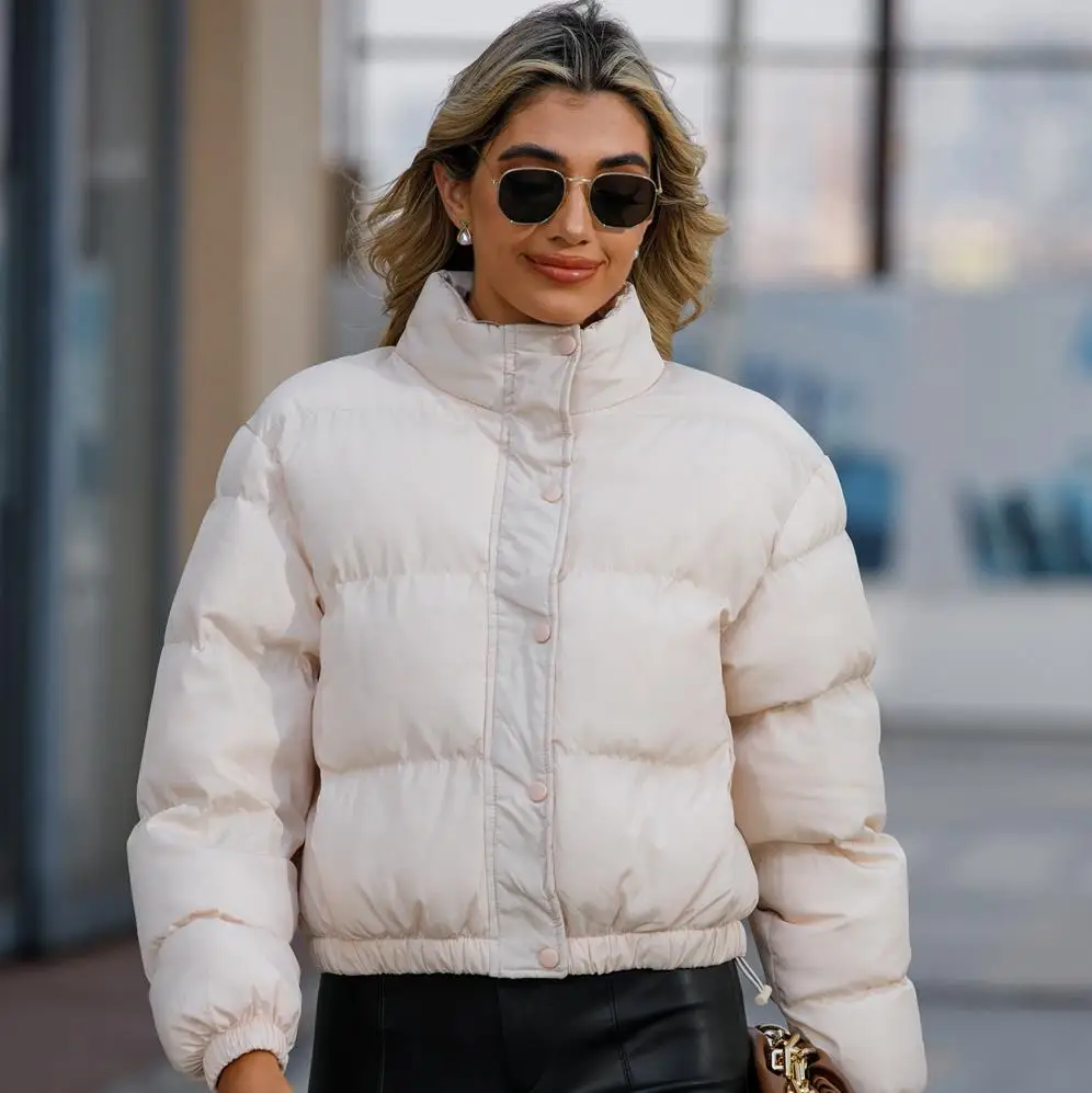 Parka de algodón de Color sólido para mujer, abrigo grueso de burbujas, chaqueta acolchada cálida, Tops cortos, Otoño e Invierno - imagen 3