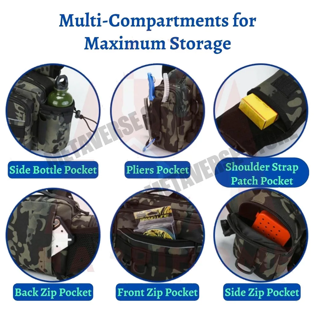 Bolsa de aparejos de pesca de camuflaje multifunción para hombre, mochila de pesca de cintura cruzada, almacenamiento de Señuelos de Pesca, caja de carrete de caña de engranaje - imagen 3