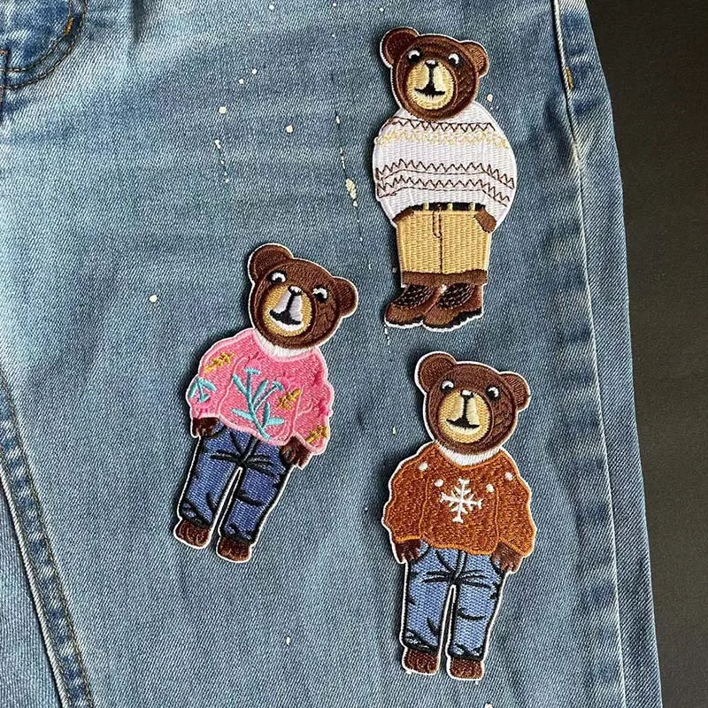 Parche autoadhesivo de animales de dibujos animados, adhesivo de aplique bordado de oso de tela en ropa, cinta de reparación de ropa, suministros de costura DIY - imagen 5