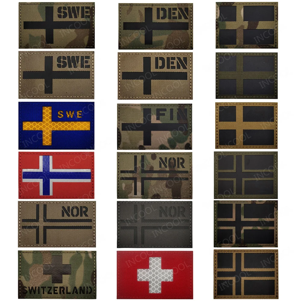 Bandera reflectante del norte de Europa, Suiza, Finlandia, Finlandia, Islandia, Suecia, Dinamarca, Noruega, parche táctico SWE DEN FIN NOR, insignias