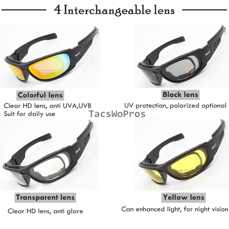 Gafas polarizadas CS para Paintball, lentes de protección de combate táctico para motocicleta, caza, tiro, Airsoft, Kit de 4 lentes - imagen 3