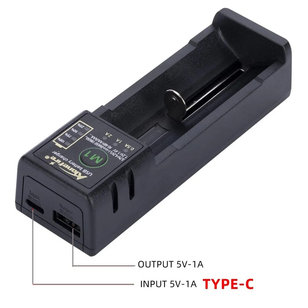 Alonefire M1 cargador USB 3,7 V Li-ion/1,2-1,4 V Ni-MH Ni-Cd linterna frontal batería para 26650/16340/21700/18650/AA/AAA - imagen 4