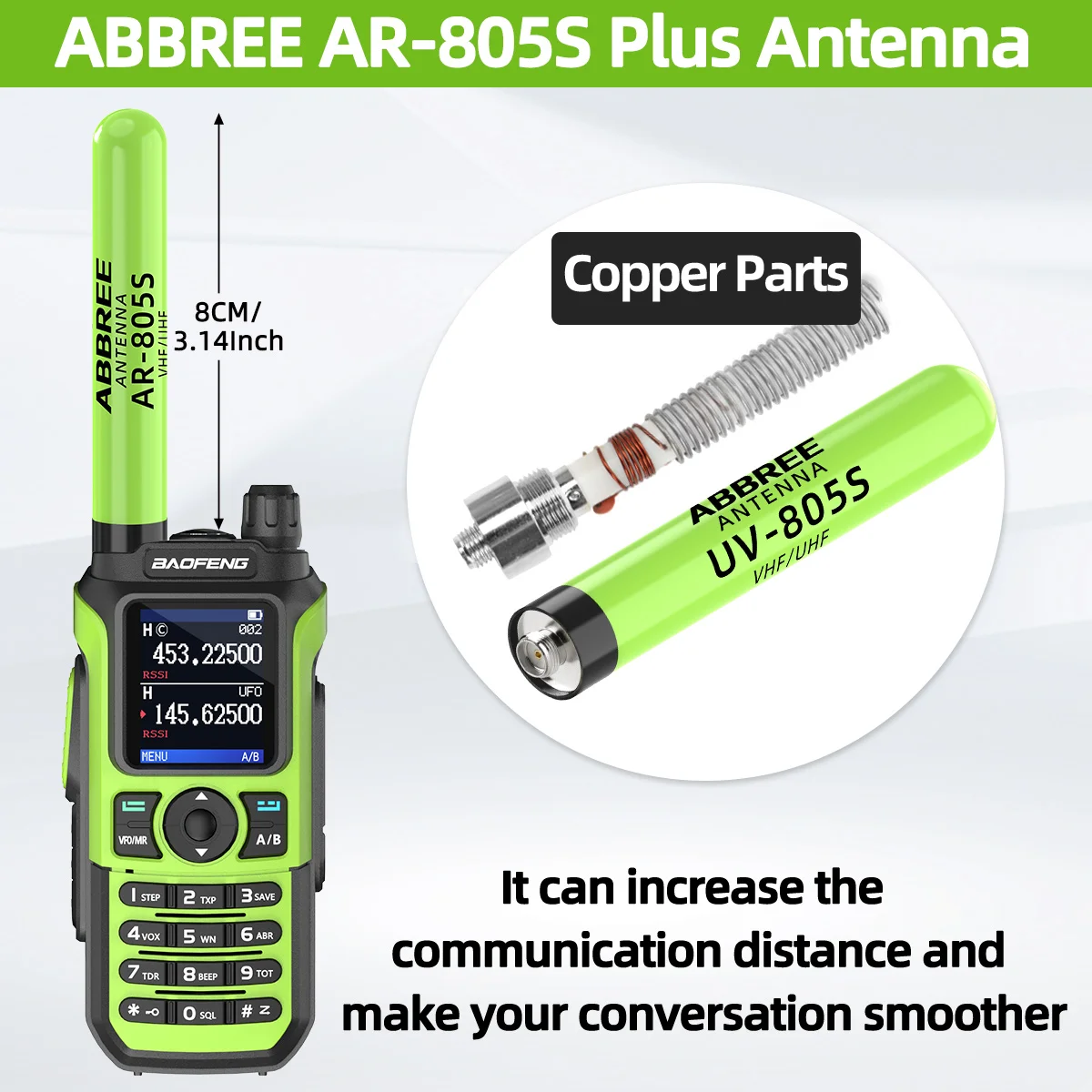 Antena ABBREE AR-805 PLUS AR-805S SMA hembra walkie-talkie doble banda