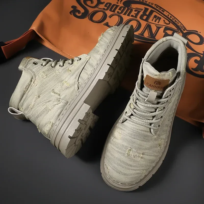 Botines de mezclilla para hombre, botas de trabajo de estilo británico, Retro, informal, a la moda, novedad de 2023 - imagen 3