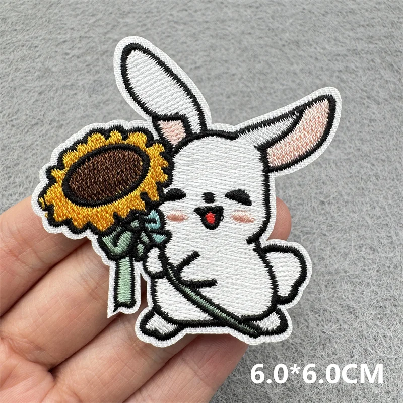 Parche bordado de flores de dibujos animados, parches para planchar para ropa, etiqueta DIY, parches de conejo de la selva para ropa, apliques adhesivos para pantalones vaqueros - imagen 4