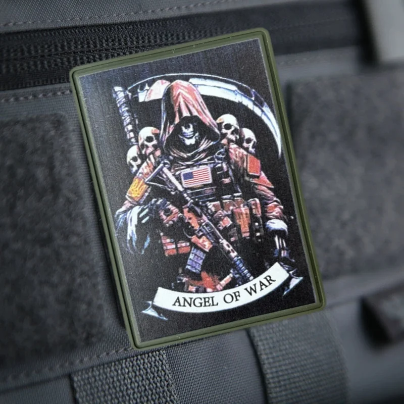 Parche de calavera para ropa, insignia de moral militar, ángel de la guerra, brazalete de PU, parches de bucle de gancho, pegatina para mochila - imagen 2