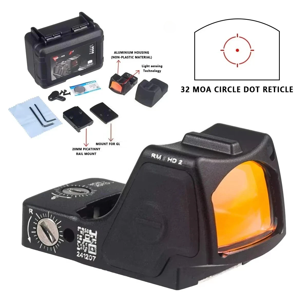 Mira telescópica táctica G17 RM Red Dot con montaje de riel de mira trasera compatible con riel de 20mm Airsoft para Glock 17 19 22 23 mira telescópica óptica - imagen 2