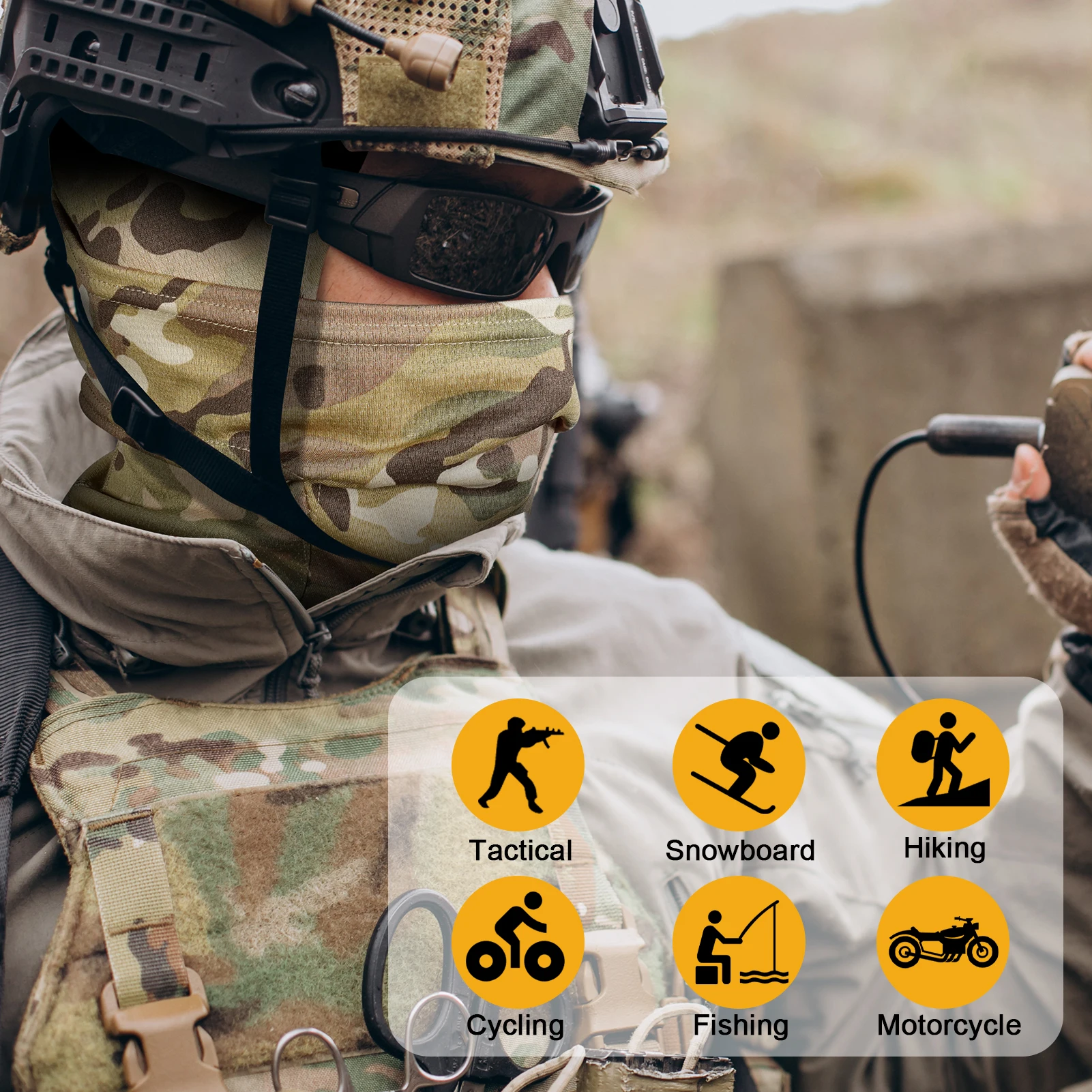 KRYDEX pasamontañas táctico camuflaje máscara facial completa cabeza de secado rápido cuello polaina protección UV para motocicleta ciclismo senderismo escalada - imagen 5