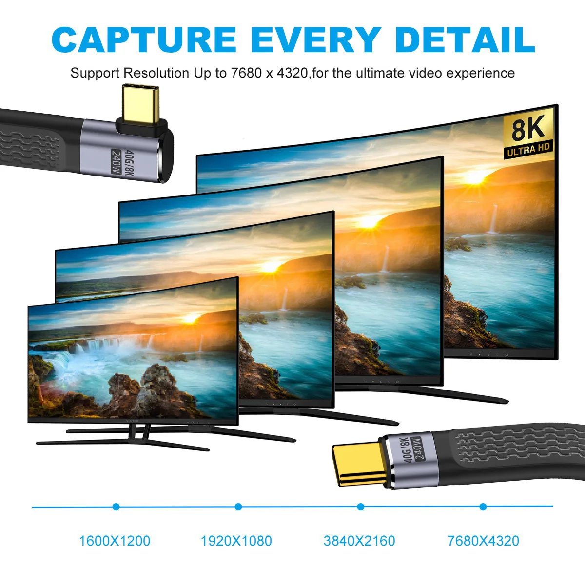 CY-Cable de datos USB 4 USB-C tipo C macho a macho, Cable de datos FPC plano en ángulo, compatible con 8K, 240W, 40gbps, para ordenador portátil y teléfono, 13cm - imagen 2