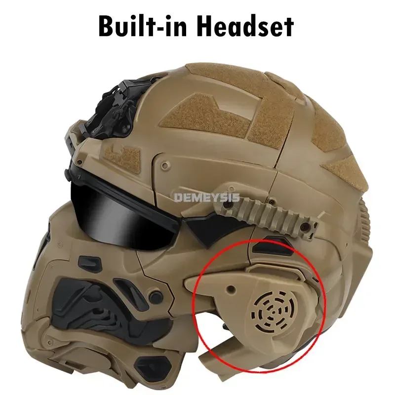 Casco de tiro con máscara, cubierta completa de protección, cascos tácticos de combate Airsoft, auriculares integrados, Protector de cabeza CS para tiro - imagen 4