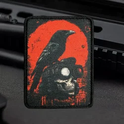 Parche con estampado táctico de soldado y esqueleto de cuervo, insignia de moral militar con gancho y bucle, pegatinas decorativas para mochila, parches para ropa