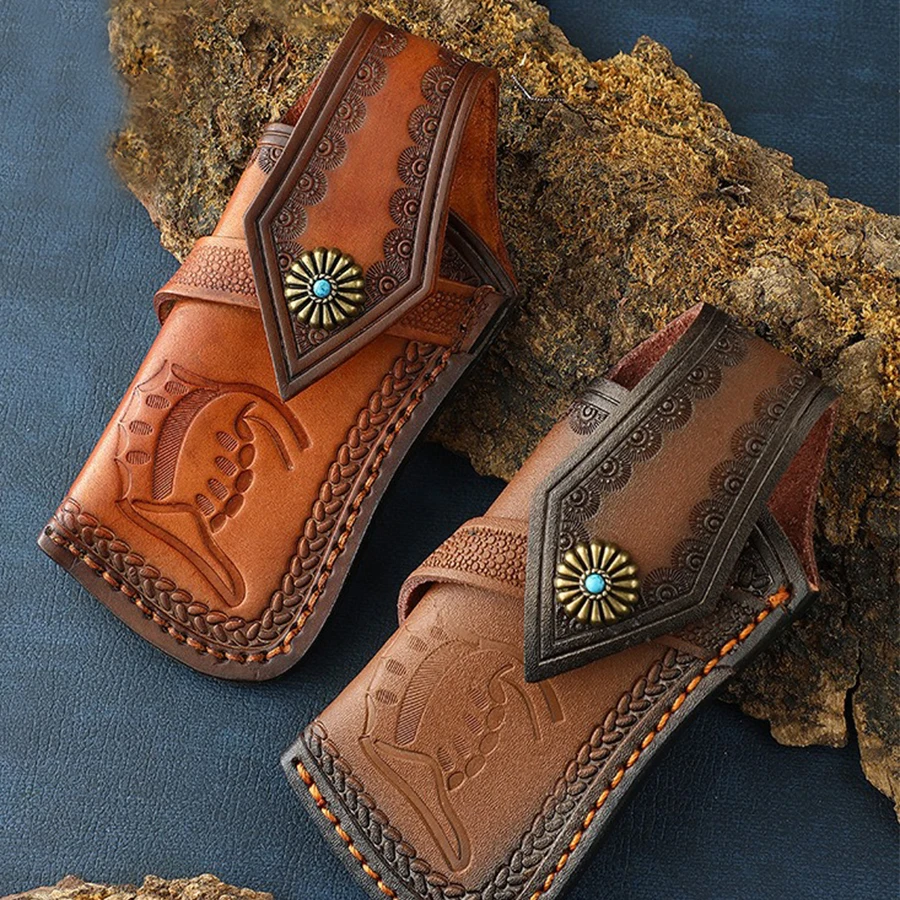 Juego de cuchillos plegables curtidos para verduras, juego de almacenamiento de piel de vaca, juego de cuchillos de Damasco, cuchillo de concha portátil para exteriores - imagen 2