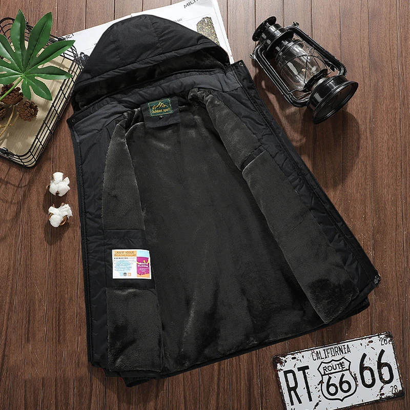 Parka impermeable a prueba de viento para hombre, abrigo grueso de lana para exteriores, bloqueo de Color, múltiples bolsillos y resistente al desgaste, Invierno - imagen 5