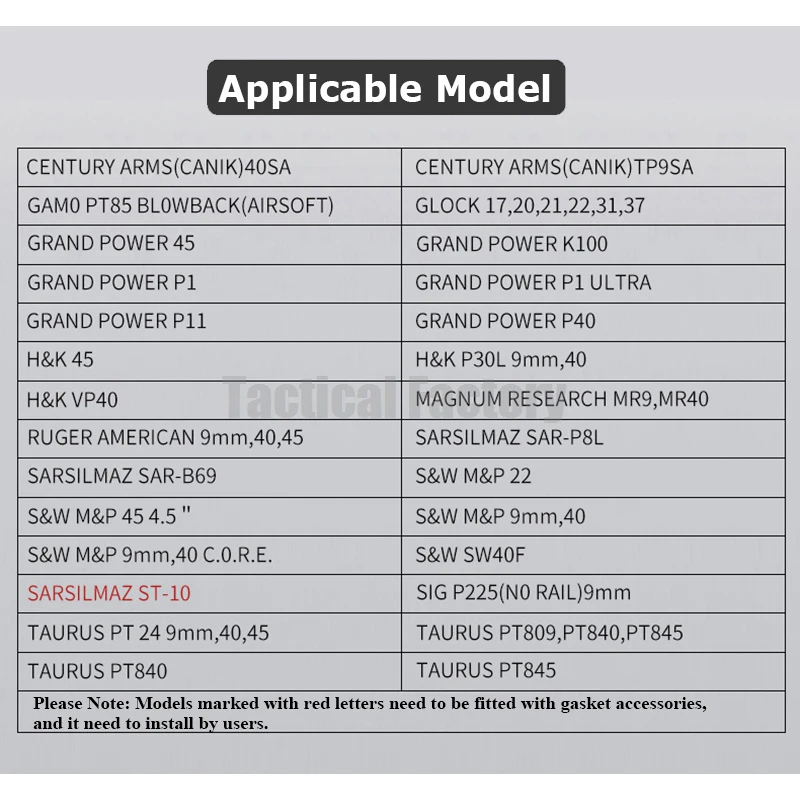 Funda pistola - Compatibilidad