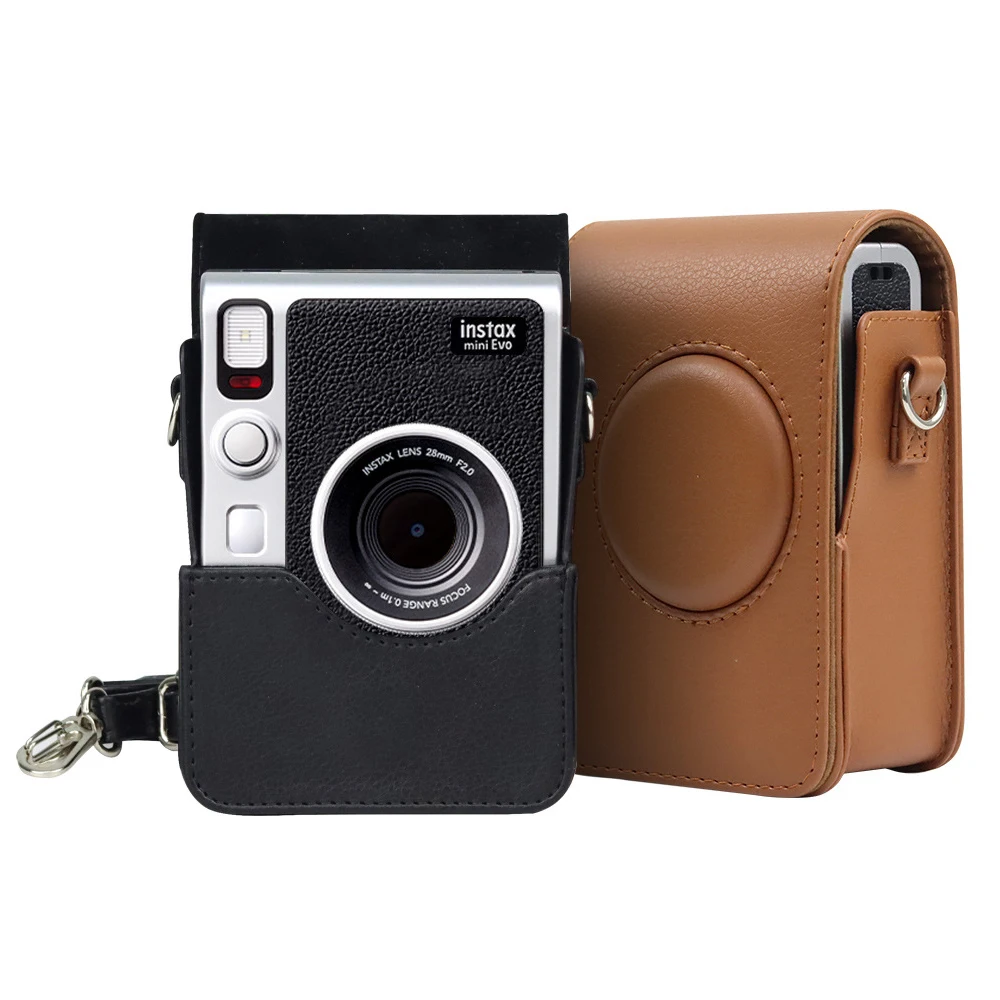 Bolsa de cámara para Fujifilm Instax Mini EVO, funda de cámara de película instantánea, funda de silicona suave de cuero PU con correa para el hombro - imagen 3