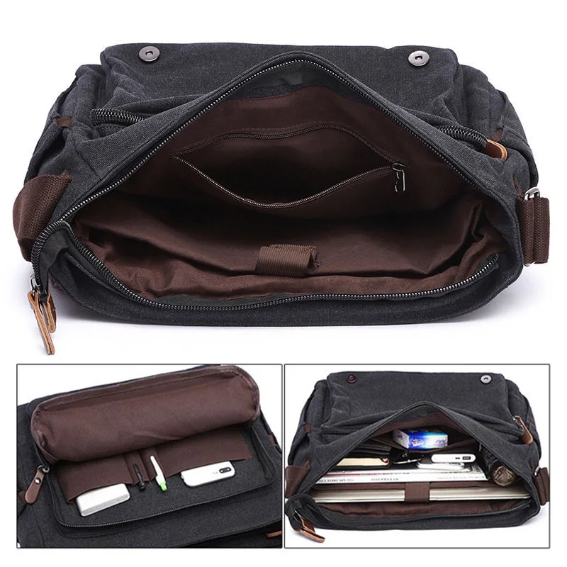 Bolso de hombro de lona para hombre, bolsas de almacenamiento para ordenador portátil, senderismo al aire libre, bolsos de viaje cruzados individuales, bolsos de mensajero Retro - imagen 3