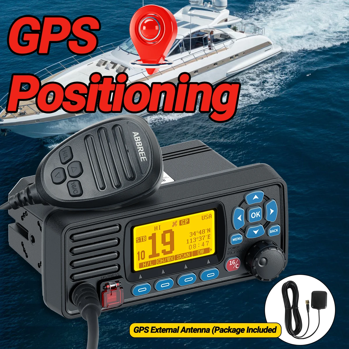 ABBREE AR-509MG radio VHF marina impermeable con GPS montaje fijo - imagen 3