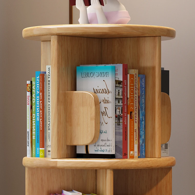 Estantería giratoria de madera maciza, estante de almacenamiento de libros para niños, estantería pequeña minimalista, almacenamiento para sala de estar, ahorro de espacio - imagen 4