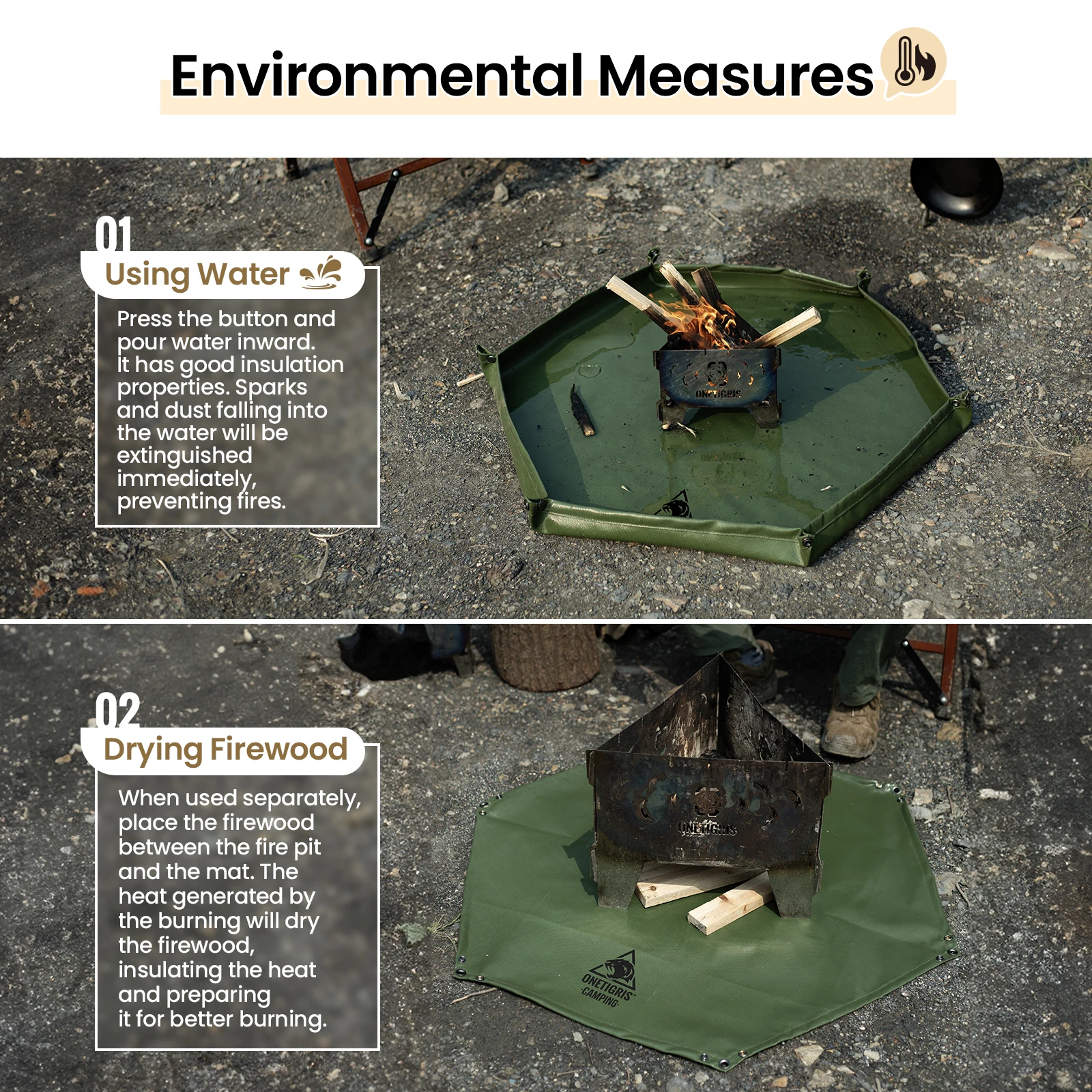 OneTigris-alfombrilla ignífuga para exteriores, estufa de Camping, fogero para acampar, Picnic, barbacoa, manta ignífuga plegable - imagen 5