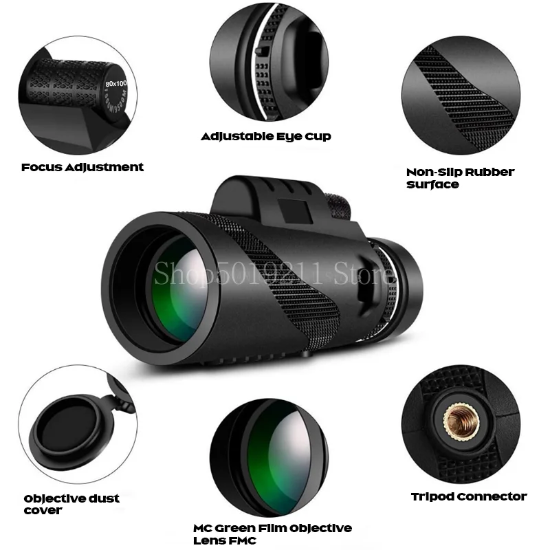 Telescopio Monocular Hd de largo alcance, Prisma Bak4 con/sin trípode, Clip para teléfono, para caza y Camping al aire libre, 80x100, 8000M - imagen 5