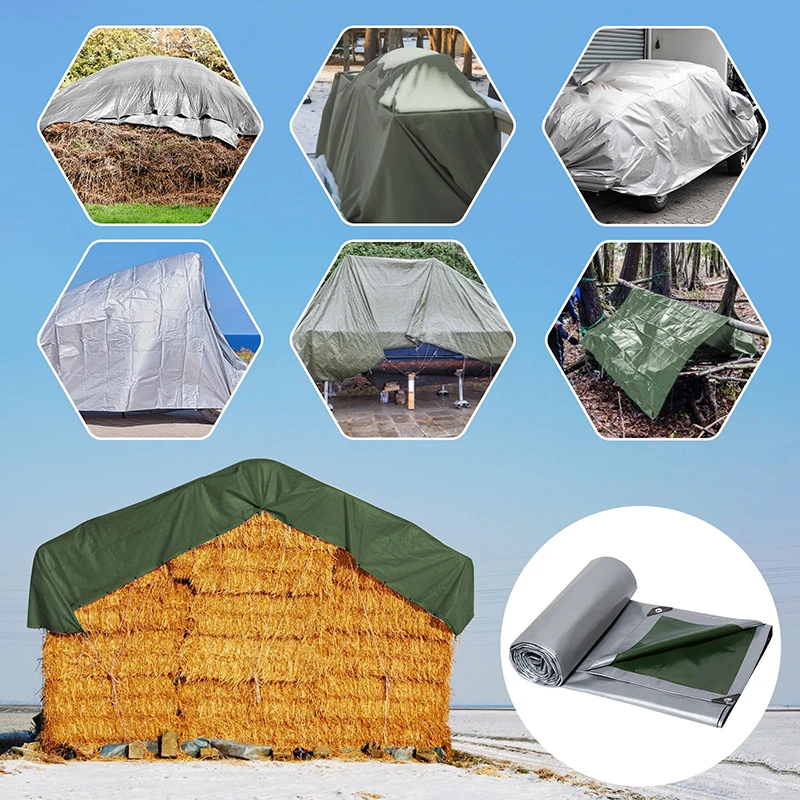 Lona grande 3*3 4 5 6 4m × 4 8 10 20 Lona impermeable para tienda de campaña Cubierta para lluvia para jardín Bloque UV Parasol Camping Toldo para coche Verde Plata - imagen 3