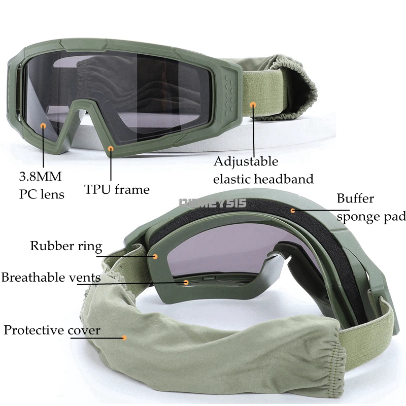 Gafas tácticas de combate a prueba de viento, lentes de protección para Paintball, caza al aire libre, senderismo, deportes, 3,8 MM, PC - imagen 4