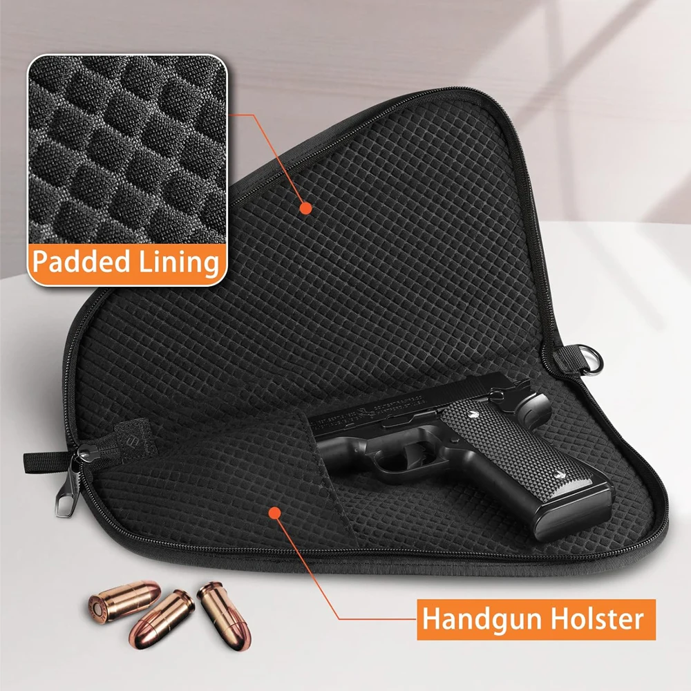Bolsa táctica para pistola, bolsa de almacenamiento suave para pistola, estuche para pistola de transporte cancelado con forro acolchado para pistolas compactas y de tamaño completo - imagen 3