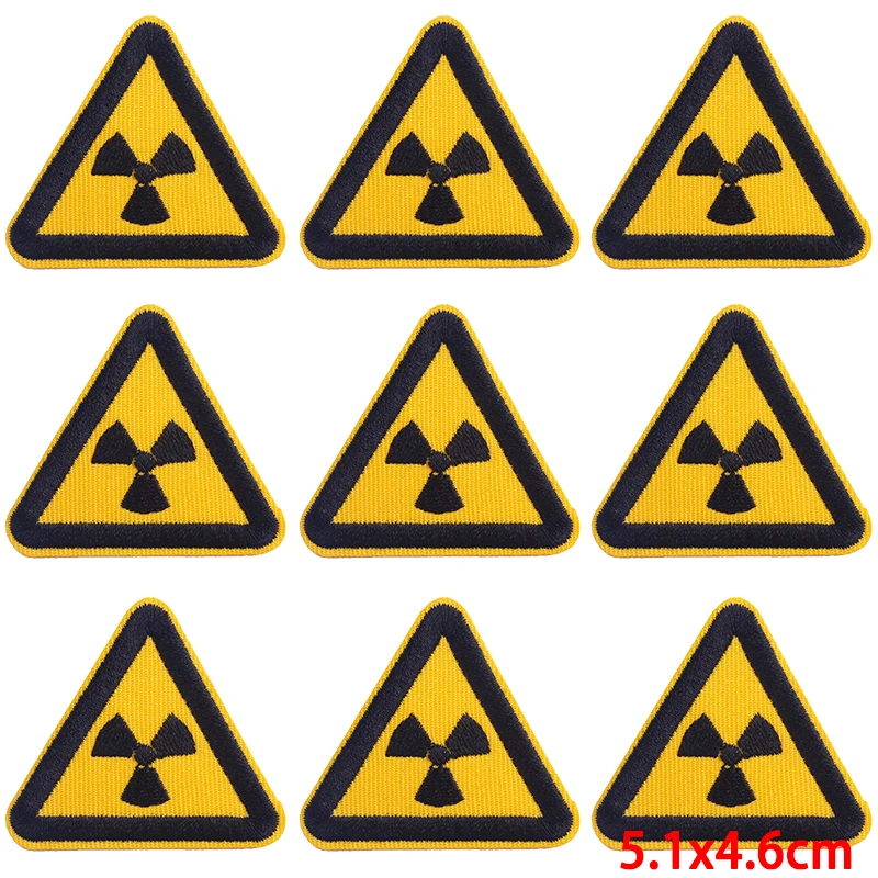 Parches bordados de señal de advertencia para ropa, Parche de peligro para planchar en la ropa, insignias de ropa prohibido, 10 unidades por lote - imagen 4