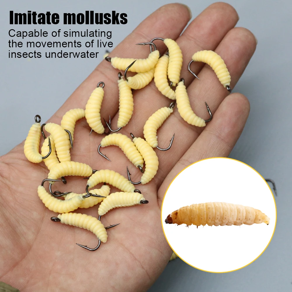 50 Uds gusano suave pan gusano pesca cebo ganchos cebo Artificial cebo suave bagre lubina trucha agua dulce aparejos de pesca de agua salada - imagen 3