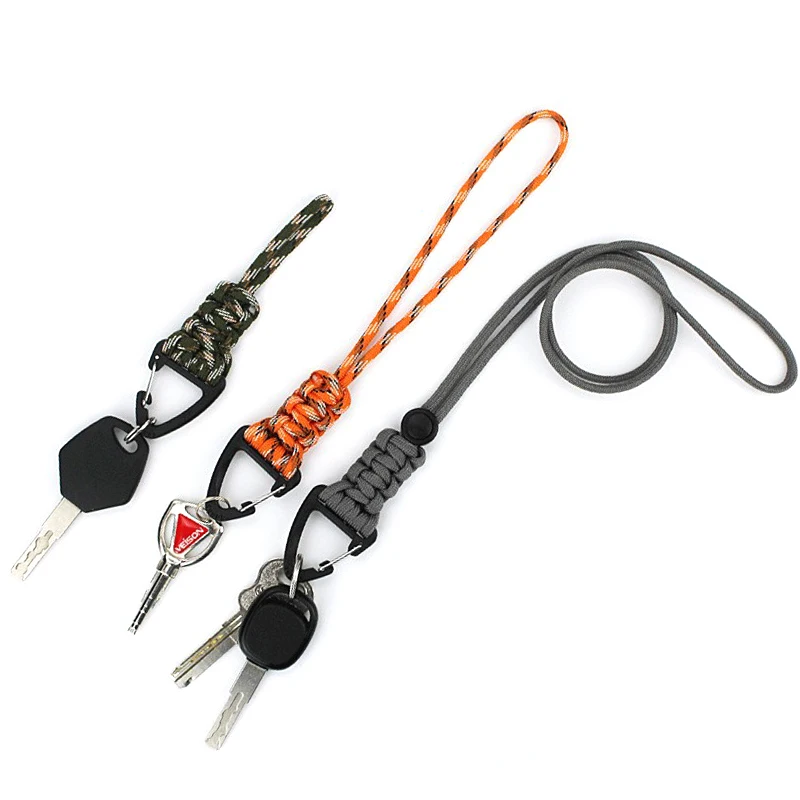 LLavero de Paracord para exteriores, 1 piezas, mosquetón militar de nailon trenzado, cordón de Metal, hebilla triangular, cordón de paracaídas de supervivencia, mosquetón - imagen 2