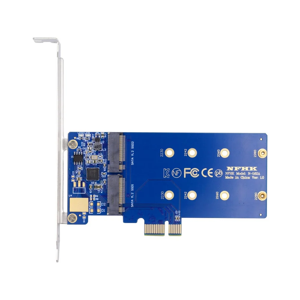 Adaptador de escritorio de placa base, convertidor de tarjeta SSD JMB582 2280 Dual SATA NGFF Key B + M SSD a PCI-E 1x