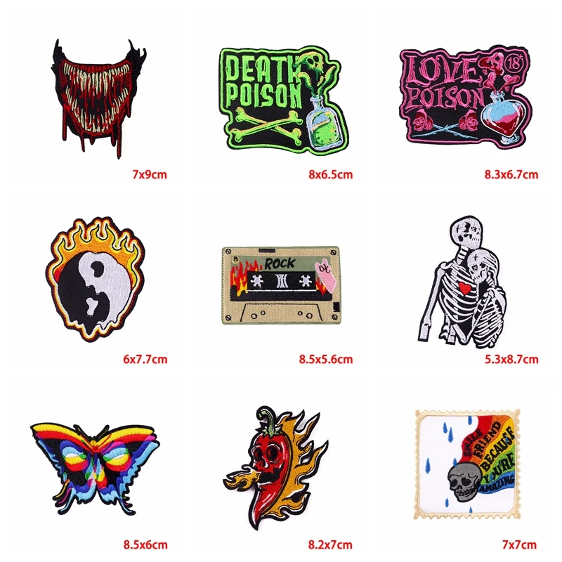 Prajna-Parche de calavera Punk, parches bordados de llama de mariposa para ropa, parches termoadhesivos en pegatinas para ropa, 10 unids/lote - imagen 2