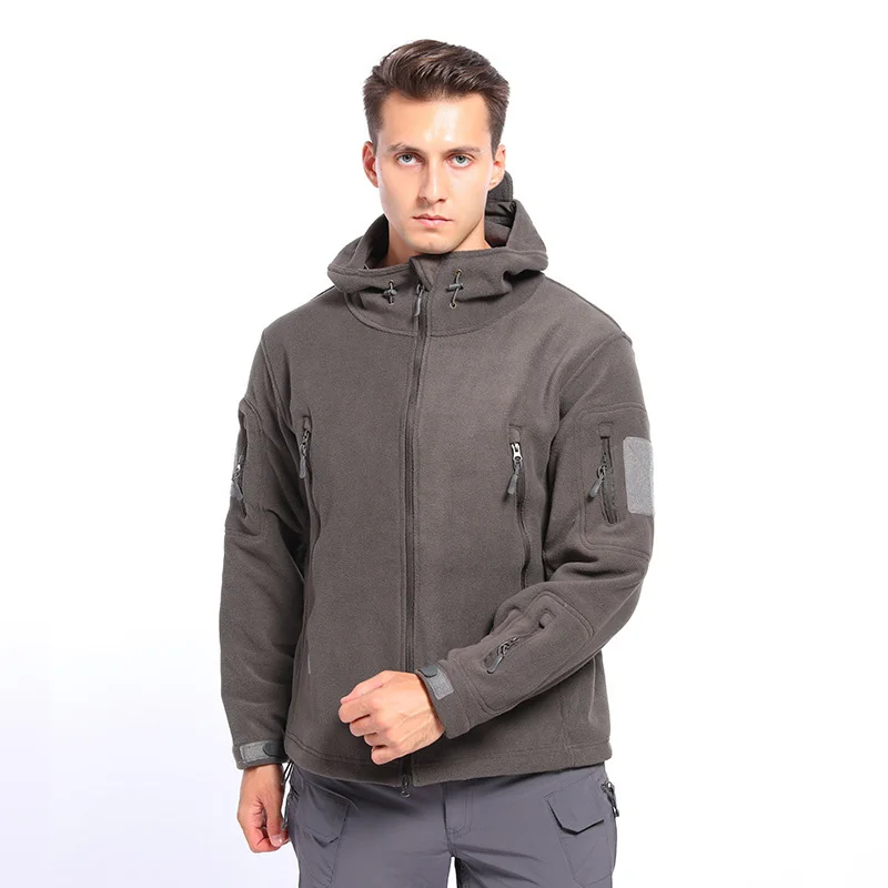 Chaqueta táctica con capucha para deportes al aire libre para hombre, traje de caza militar, jersey con cremallera, chaqueta de senderismo cálida y resistente al viento - imagen 5
