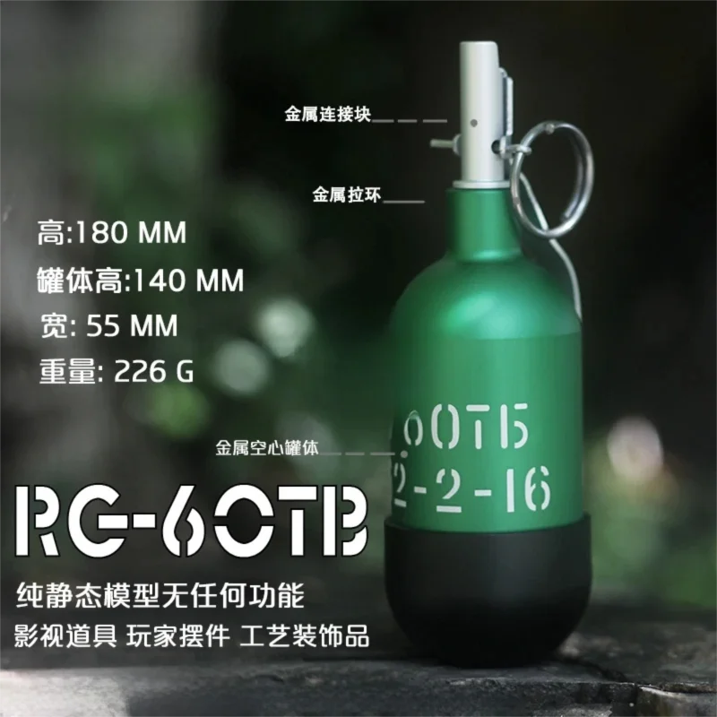 Modelo de granada de metal CNC RG60TB: accesorio táctico estático no funcional, ideal para set de películas, artículos de colección para manualidades o cumpleaños