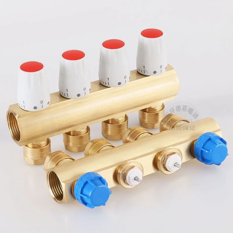 Nuevo distribuidor de agua de calefacción de suelo geotérmico rojo y azul, distribuidor de agua de calefacción de suelo de cobre, inteligente para el hogar - imagen 4