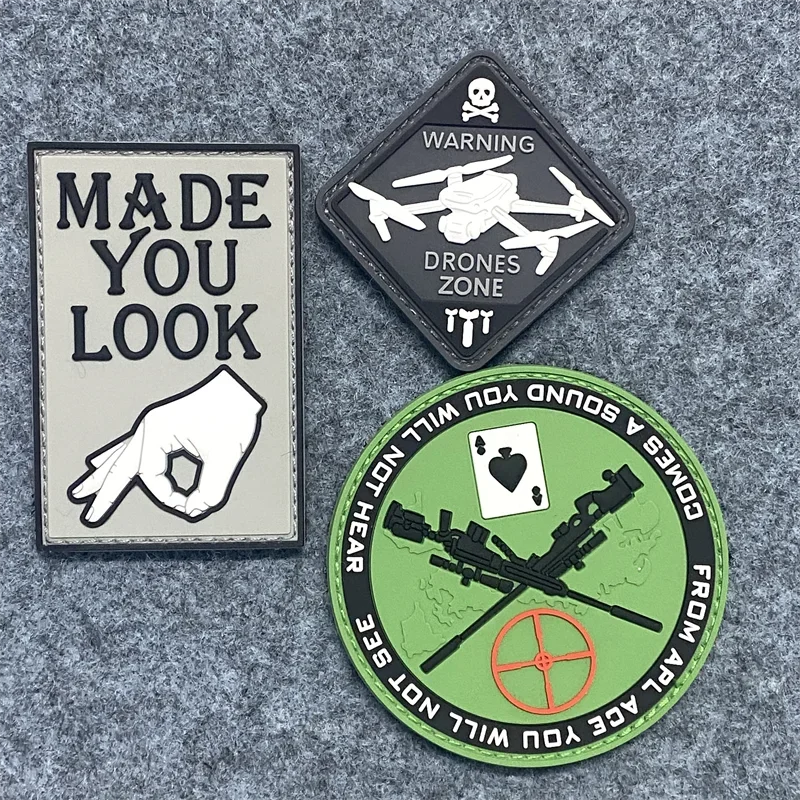 Parche de advertencia de PVC 3D para Drones, pegatinas de zona, insignia de moral táctica militar, gancho y bucle, brazalete, parches de mochila