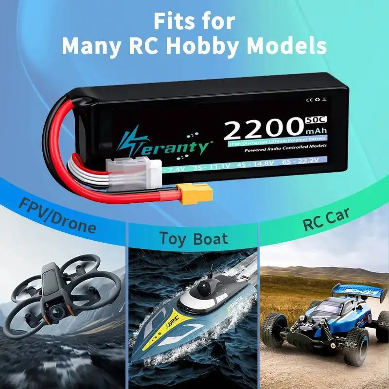 Teranty 4S Lipo FPV Drone batería 14,8 V 2200mAh 50C Softtcase con enchufe T XT60 para RC coche RC helicópteros camiones piezas de modelo RC - imagen 2