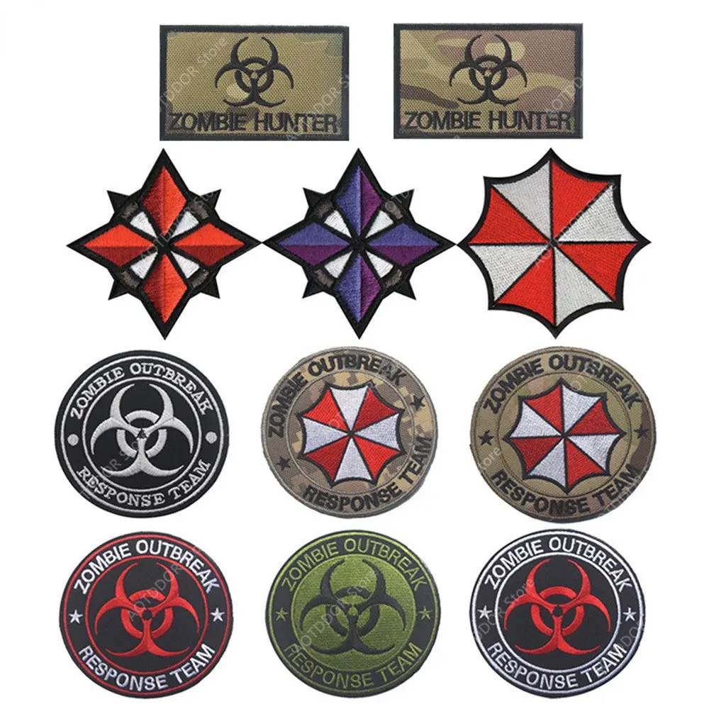 Umbrella Corporation-pegatina mágica, insignia adhesiva de PVC, tira para el pecho, brazalete, parche táctico, Logo de mapache, insignia de riesgo biológico de la empresa - imagen 4